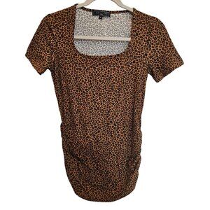 Maternity Vibes Shirt Top Animal Cheetah Print Brown Black Cinched Size S NWOT